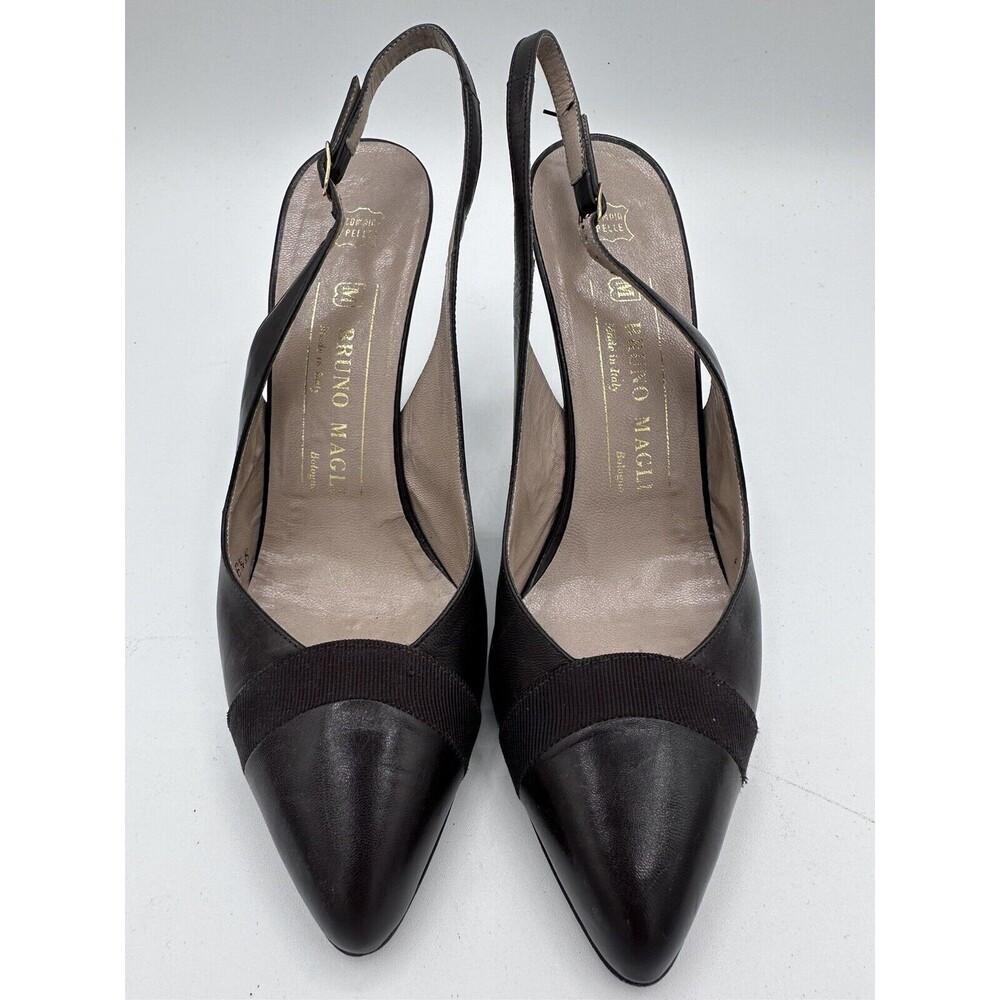 VTG Bruno Magli Womens Leather Pointed Toe Cone Heel Sling Backs Brown 6.5 Italy